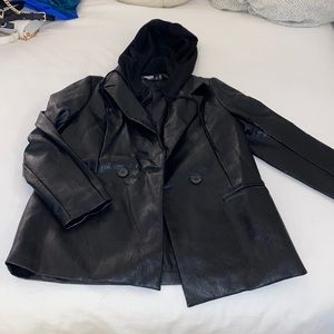 Missguided Petite Leather Jacket w/ Hood